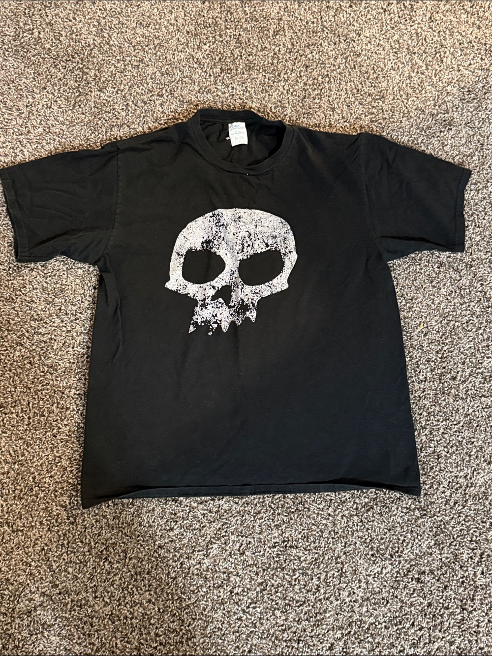Disney Black Short Sleeve Tee with Distressed White Skull Graphic